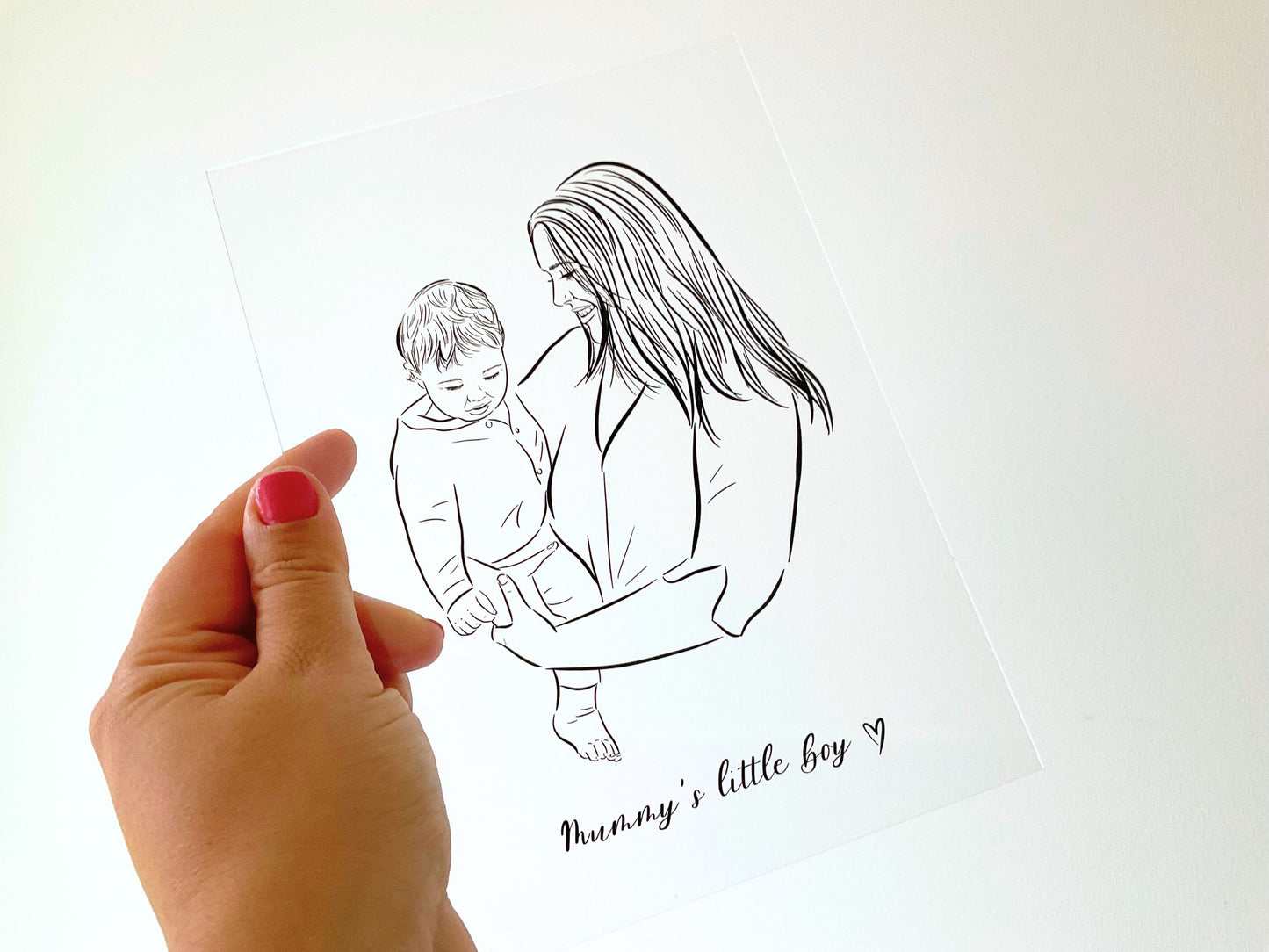 Custom Mother and Child Portrait. Line Art Plaque