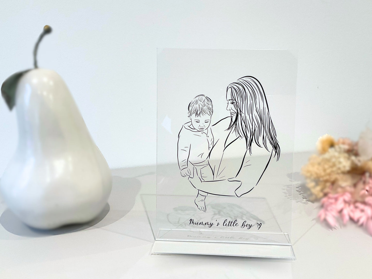 Custom Mother and Child Portrait. Line Art Plaque