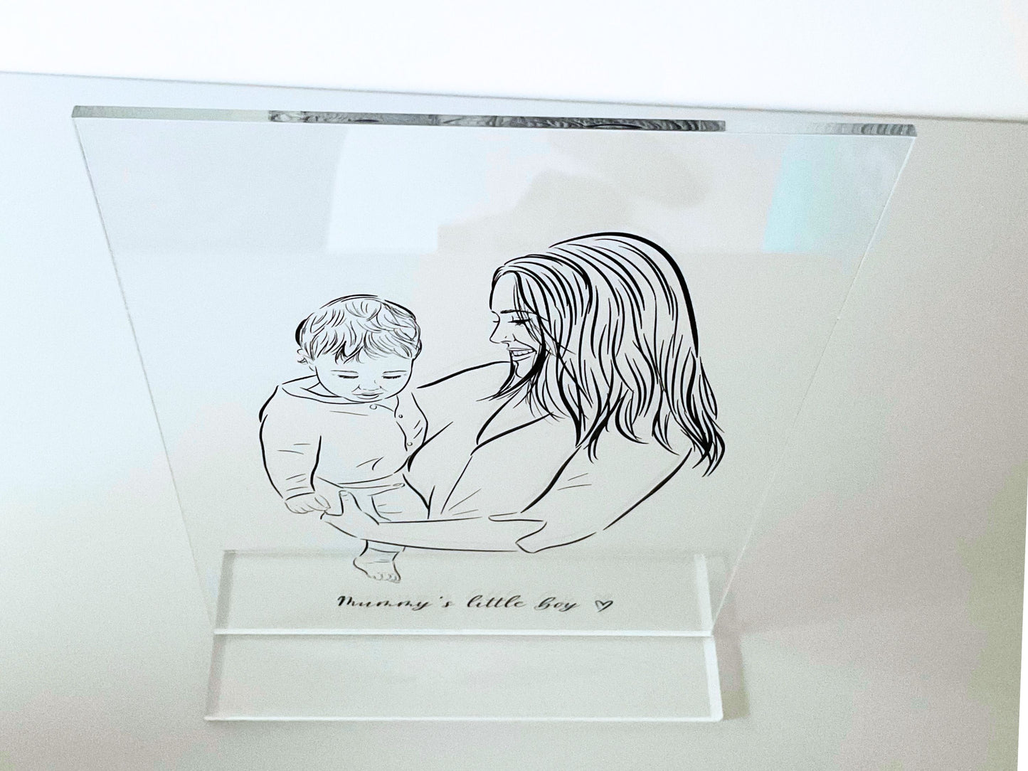 Custom Mother and Child Portrait. Line Art Plaque