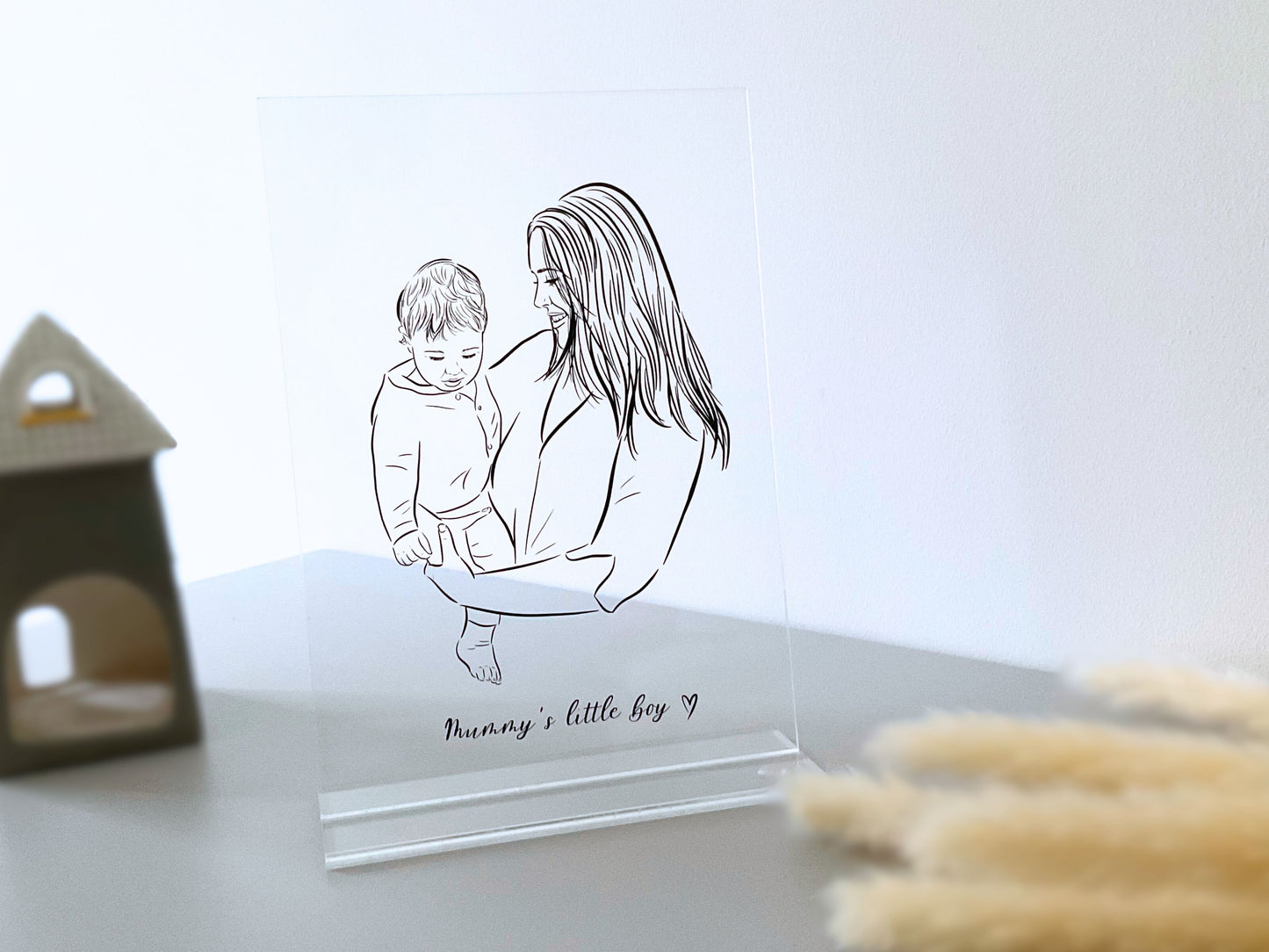 Custom Mother and Child Portrait. Line Art Plaque