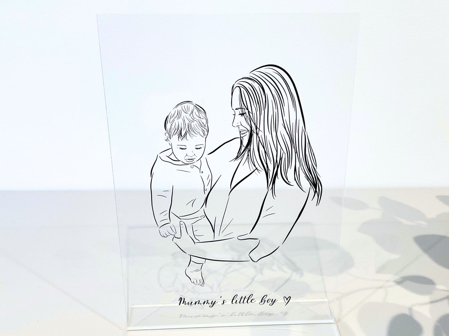 Custom Mother and Child Portrait. Line Art Plaque