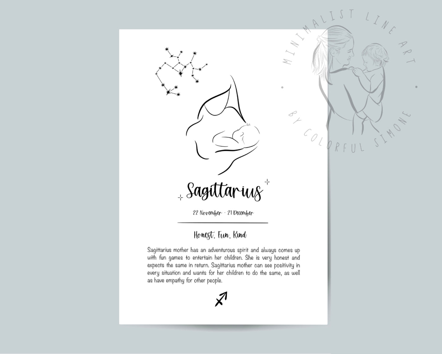 Sagittarius Mother Zodiac Illustration