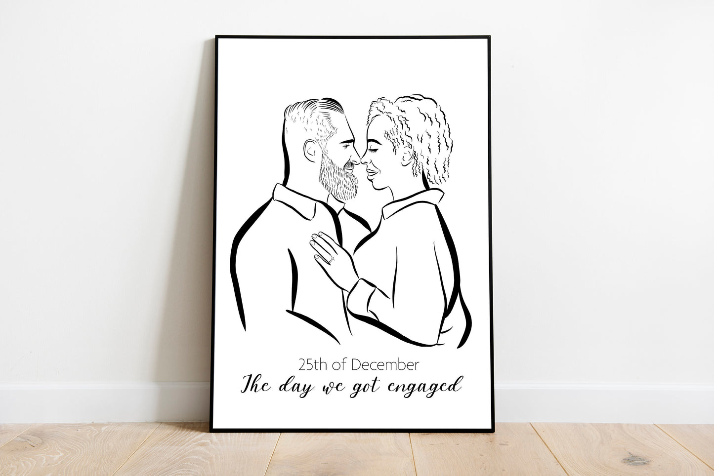 Custom Engagement Portrait. He/She said YES. Wedding Announcement gift. We are engaged. Portrait from photo. Couple portrait.