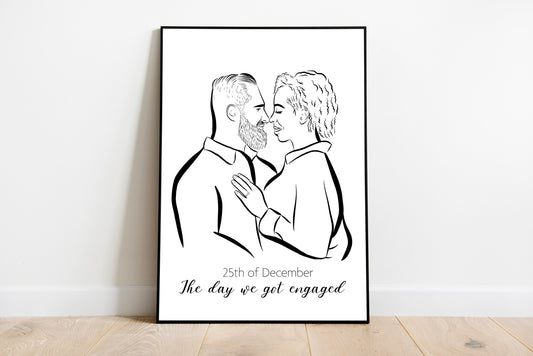 Custom Engagement Portrait. He/She said YES. Wedding Announcement gift. We are engaged. Portrait from photo. Couple portrait.