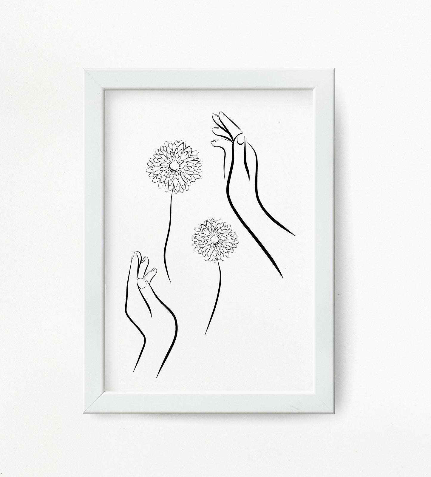 Minimalist Hands And Gerbera Line Art