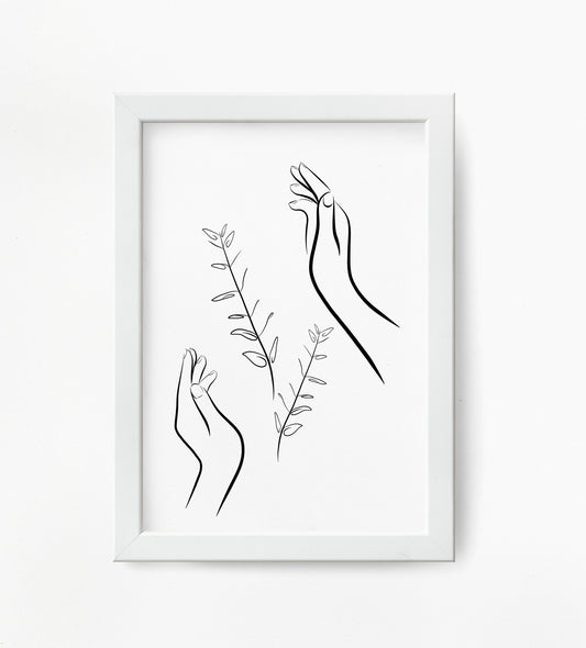 Minimalist Hand And Eucalyptus Line Art