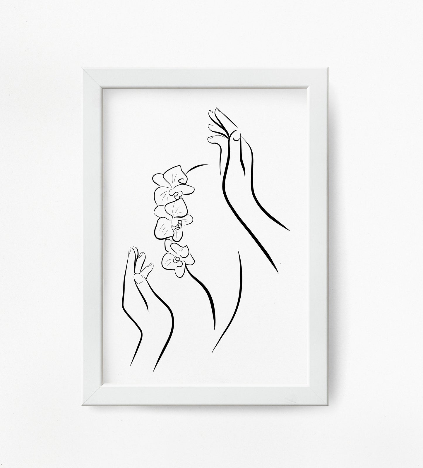 Minimalist Hands and Orchid Line Art