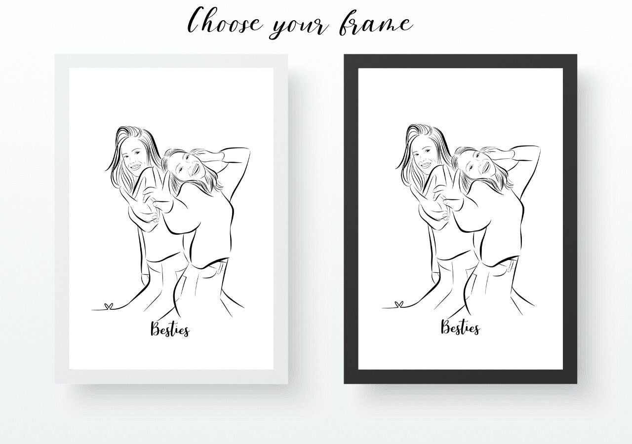 Personalised Friends Gift Portrait. Simple Line No Face Art. Custom BFF sketch from photo. Gift for her. Long Distance Gift.