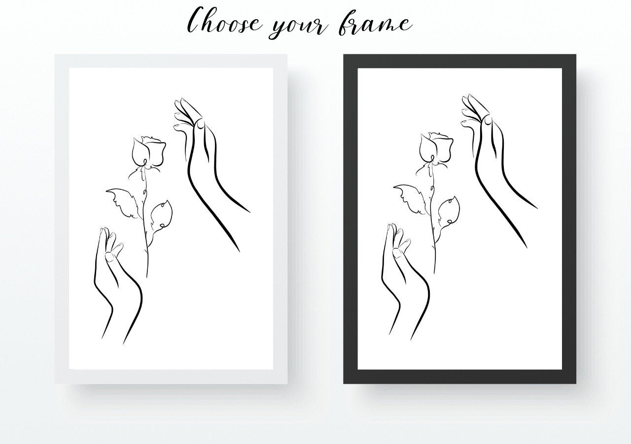 Minimalist Hands And Rose Line Art