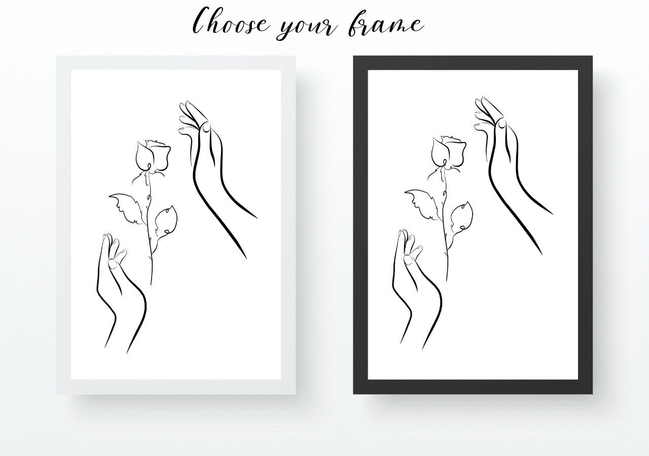 Minimalist Hands and Orchid Line Art